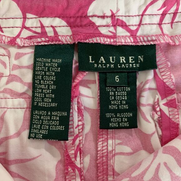 Vtg Lauren Ralph Lauren Capri Pant 6 Pink Hawaiian Floral Beach Barbie 90s Y2K - Picture 6 of 9